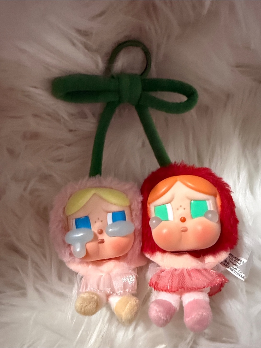 Plush Twin Doll Key & Card Holder - Pink and Red